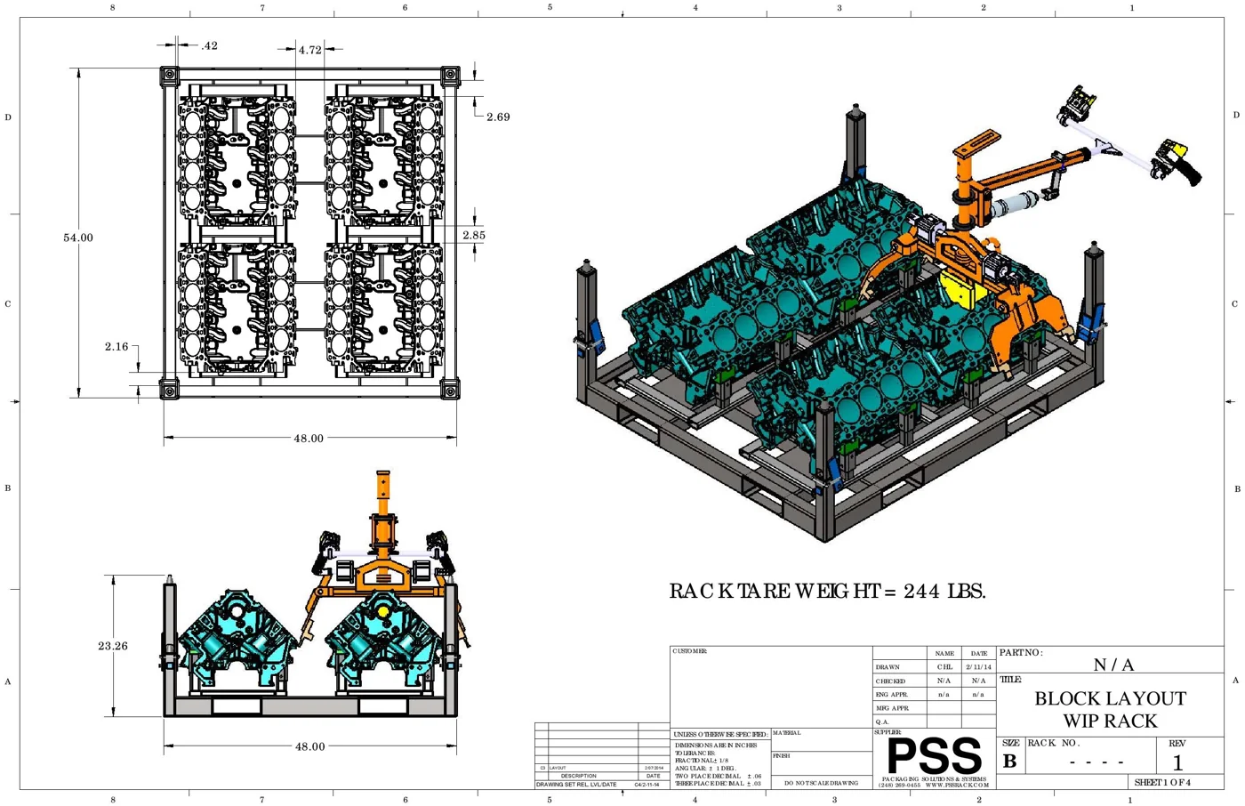 Rack with custom protective dunnage