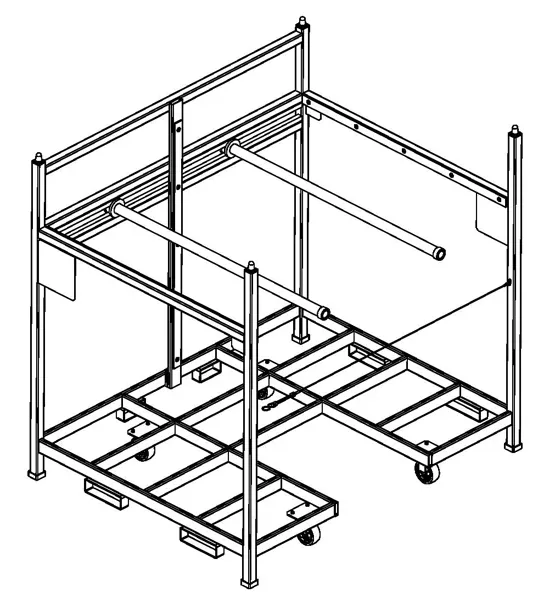 PSS drawing of an adjustable steel cantilever rack on casters